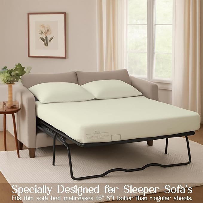 Sleeper Sofa 4 Piece Bed Sheet Set Premium Quality 100% Cotton 500 Thread Count, Smooth & Super Soft Sateen Weave, Extra Soft Bed Sheets, Wrinkle Free, 6 Inch Deep Pocket (Twin, Ivory)