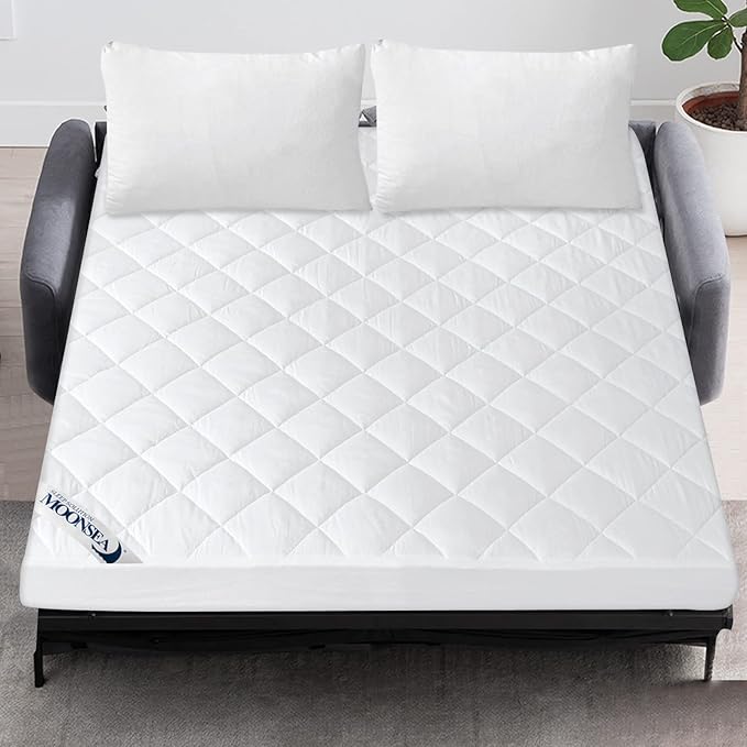 Waterproof Sofa Bed Mattress Protector Pad, Absorbent Full Sleeper Sofa Mattress Topper Cover Quilted, Fitted Mattress Protector, 54" x72", White