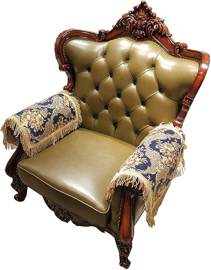 LUFEIJIASHI Luxury Couch Arm Covers, Washable Armrest Protectors for Leather Sofa, Anti Slip Recliner Chair Covers Set of 2 (FRSG-Blue)