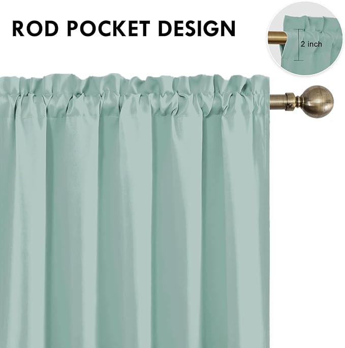DWCN Blackout Curtains for Living Room Thermal Insulated, Energy Saving & Noise Reducing Bedroom Curtains, Sage Green, W 60x L 36 Inch, Set of 2 Rod Pocket Curtain Panels