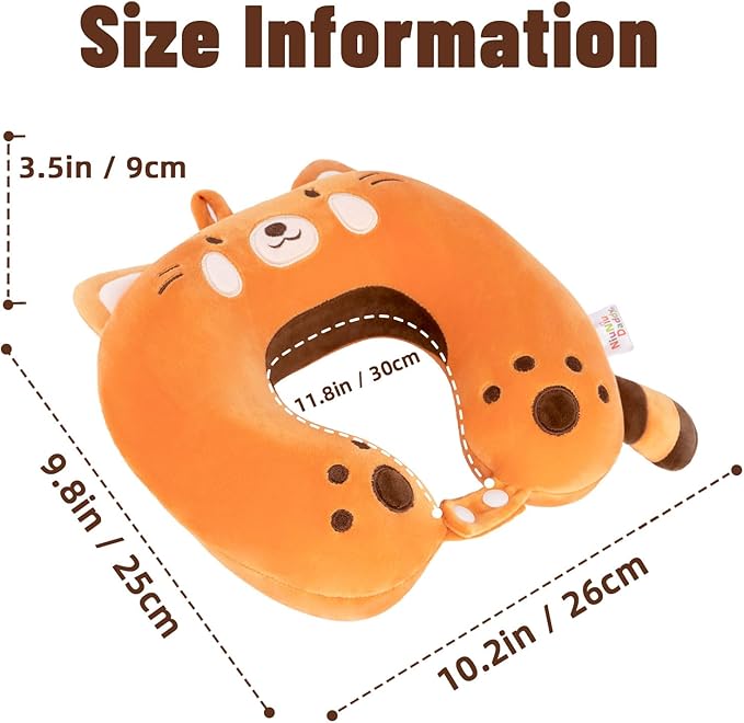 Niuniu Daddy Red Panda Kids Neck Travel Pillow for Traveling, Portable Memory Foam Neck Supportive Cervical Pillow for Long Flights Airplane, Car Headrest Sleeping for 3-8 Y/O Boys Girls Toddler
