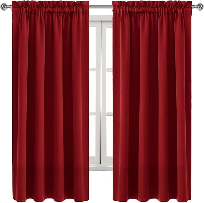 DWCN Burgundy Room Darkening Blackout Curtains - Thermal Insulated Privacy Energy Saving Window Curtain Drapes 52 x 63 inch Length, Set of 2 Bedroom Living Room Curtains