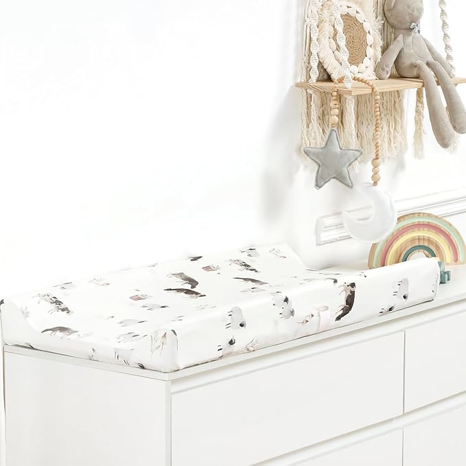 GRSSDER Stretch Ultra Soft Jersey Knit Changing Pad Cover Set 2 Pack, Change Table Pad Covers Fit 32"/34" x 16" Pads Safe and Snug, Cute Watercolor Cows and Birds Print for Boys and Girls