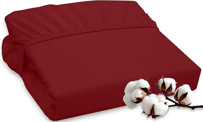 ROYALE LINENS 300 Thread Count 100% Long Staple Combed Cotton Fitted Sheet Twin XL - Super Soft Deep Pocket Bottom Sheet - Fitted Sheets Only - Elastic Sheets (Twin XL, Red)