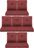 7-Piece Outdoor Patio Cushion Set - Fade & Water Resistant with Removable Olefin Cover, 22x24x4 Inch Memory Foam Cushions for Wicker Sectional Sof - Red/Buckle