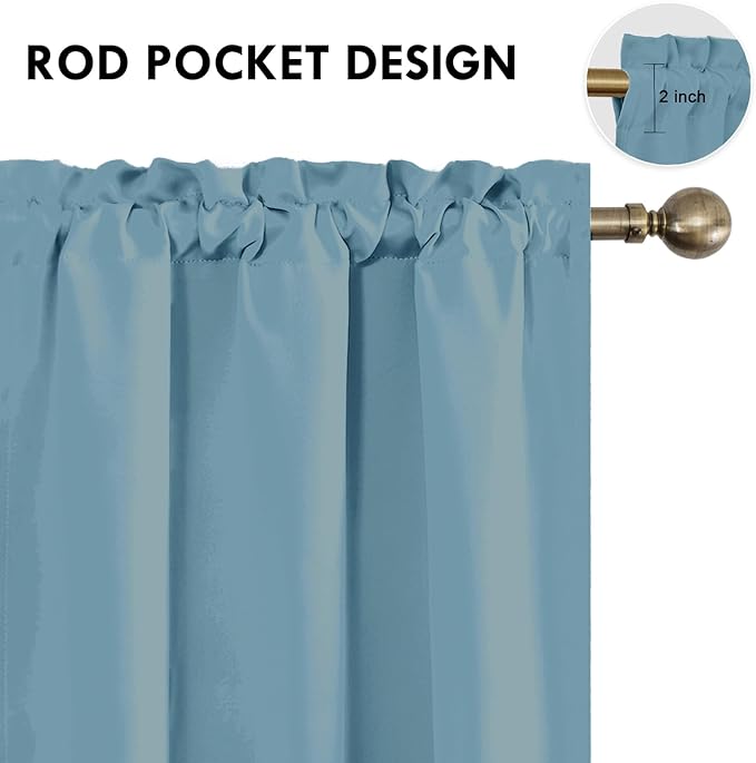 DWCN Blackout Curtains for Living Room Thermal Insulated, Energy Saving & Noise Reducing Bedroom Curtains, Stone Blue, W 42x L 72 Inch, Set of 2 Rod Pocket Curtain Panels
