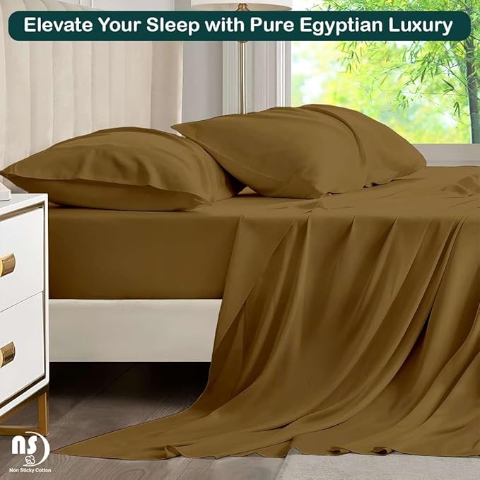 NON Sticky cotton Twin Size Sleeper Sofa Sheets, 4 Piece Egyptian Cotton Bed Sheet Set for Sofa Bed, 8" Deep Pocket for Pull Out Couch Mattress, 39" x 75", Taupe Solid, Soft & Breathable