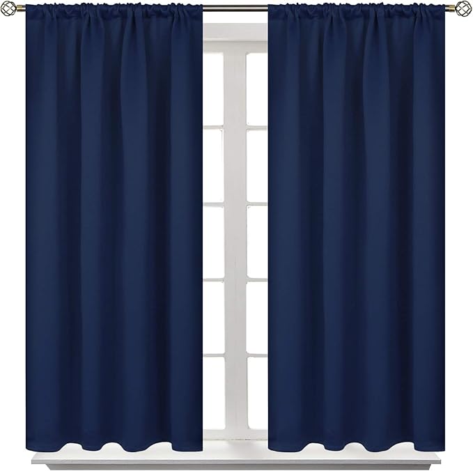 BGment Blackout Curtains for Bedroom 45 Inch Length - Room Darkening Drapes Thermal Insulated with Rod Pocket for Short Living Room Kitchen Bathroom Window, 42 x 45 Inch, 2 Panels, Navy Blue