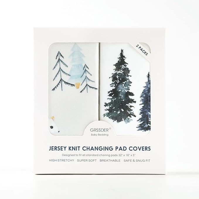 GRSSDER Stretch Ultra Soft Jersey Knit Changing Pad Cover Set 2 Pack, Change Table Pad Covers Fit 32"/34" x 16" Pads Safe and Snug, Cute Wild Forest Mongooses for Baby