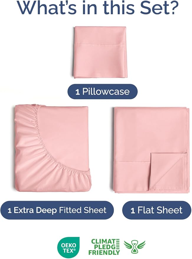Extra Deep Pocket Twin Sheets - 3 Piece Breathable & Cooling Bed Sheets - Hotel Luxury Bed Sheet Set - Soft, Wrinkle Free & Comfy - Easily Fits Extra Deep Mattresses - Deep Pocket Baby Pink Sheets Set