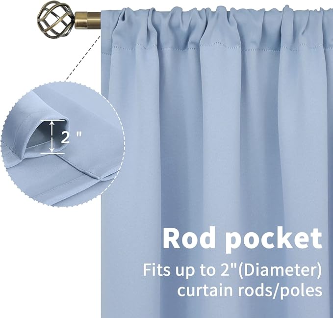 BGment Light Blue Blackout Curtains for Kitchen Cafe Window 34 x 36 Inch Length - Half Window Drape with Rod Pocket Thermal Insulated for Nursery Kids Bedroom Bathroom, 34 x 36 Inch, 2 Panels