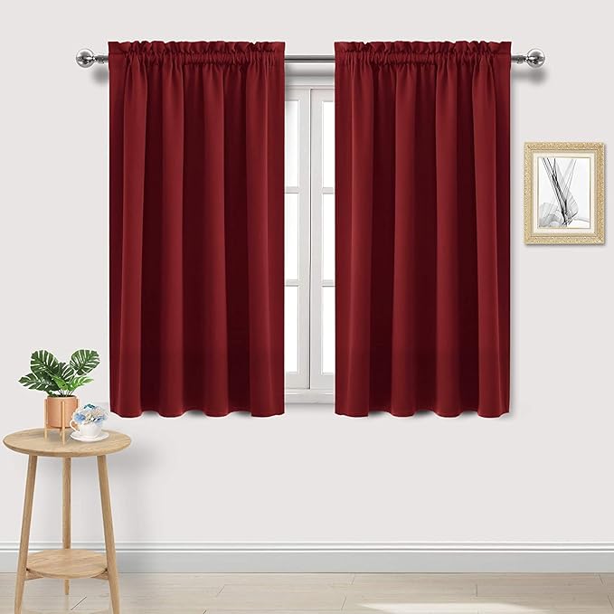 DWCN Christmas Burgundy Room Darkening Blackout Curtains - Thermal Insulated Privacy Energy Saving Window Curtain Drapes 42 x 45 inch Length, Set of 2 Bedroom Living Room Curtains