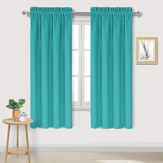 DWCN Blackout Curtains for Living Room Thermal Insulated, Energy Saving & Noise Reducing Bedroom Curtains, Peacock Blue, W 42x L 63 Inch, Set of 2 Rod Pocket Curtain Panels