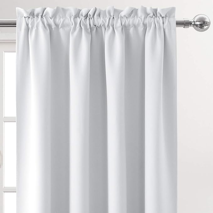 DWCN Blackout Curtains for Bedroom – Rod Pocket Thermal Insulated Noise Reducing Noise Reducing Drapes for Living Room, W 52 x L 95 Inch, 2 Panels, Greyish White