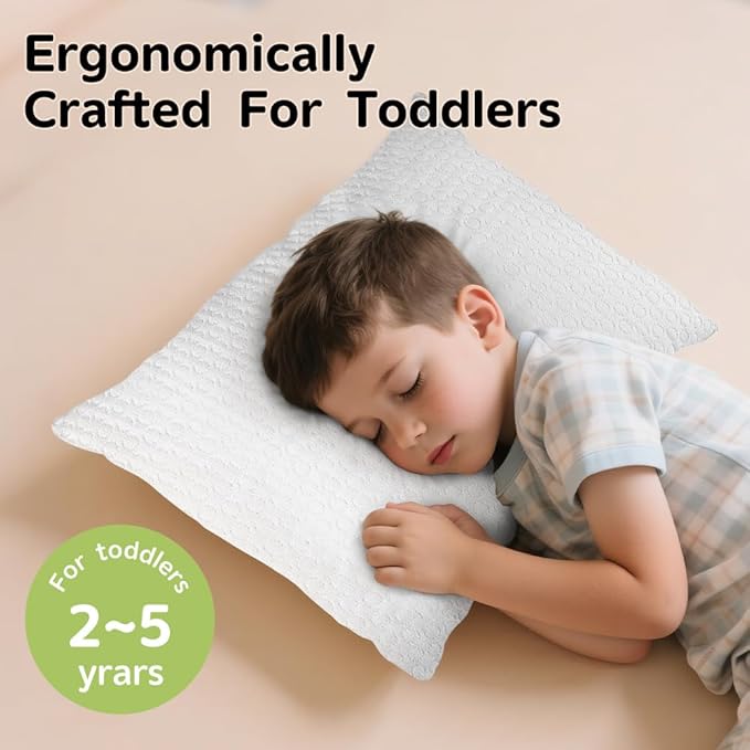 Toddler Pillow for 2-5 Year Olds,Organic Cotton Toddler Crib Pillow with Washable Cover,13x18 Inch White Pillow for Toddler Bed
