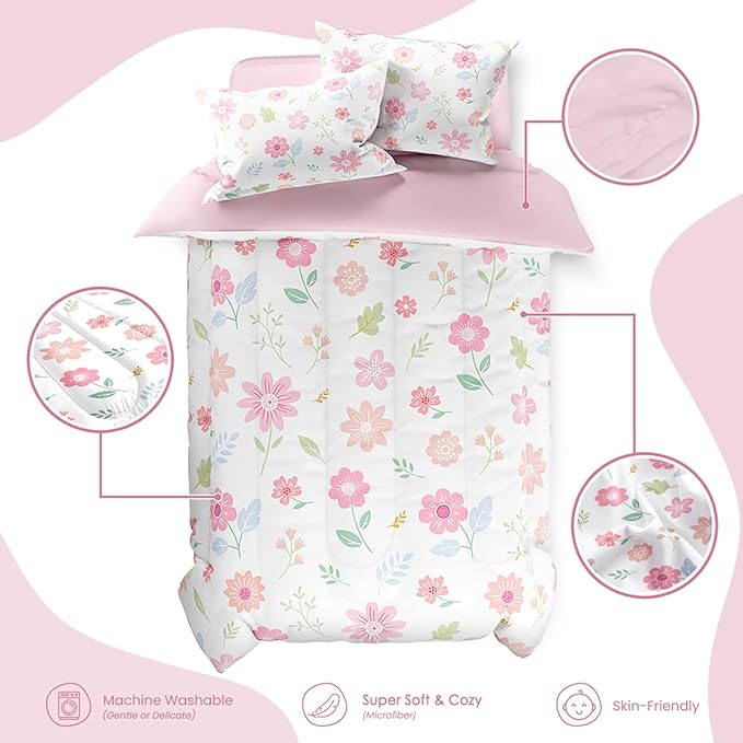 SANDJEST Floral Duvet Cover Sets Twin Size for Kids Girls, Include 1 Polyester Comforter Cover 68x86 Inches and 1 Pillowcase 20x26 Inches, Comforter Not Included, Gift for Christmas Birthday