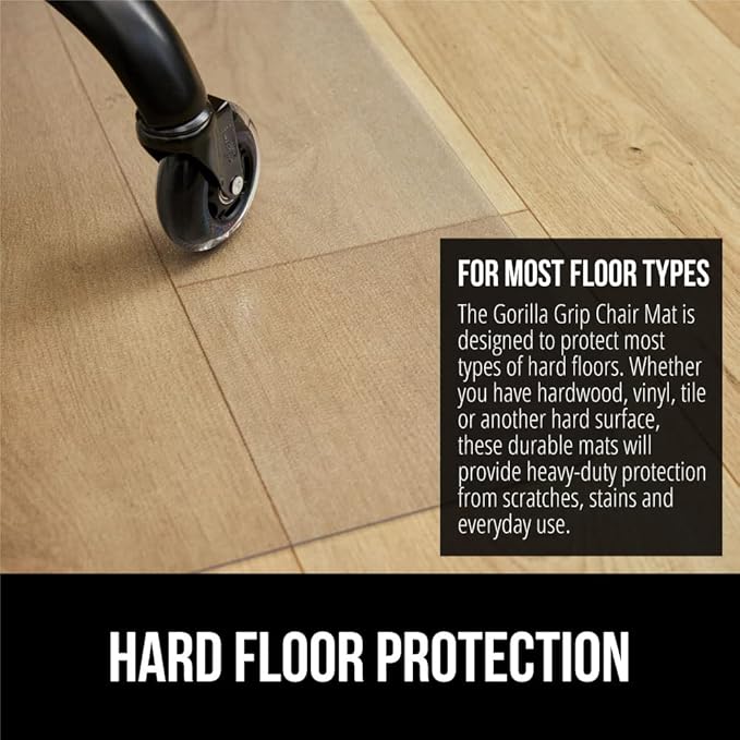 GORILLA GRIP Office Chair Mat for Hardwood Floors, 29x47 Smooth Glide Slip Resistant Under Desk Hard Wood Floor Protector, Stay in Place Plastic Computer Mats for Rolling Office Chairs, Clear
