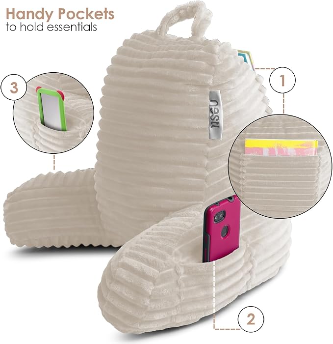 Nestl Reading Pillow for Kids & Teens with Shredded Memory Foam, Luxe Cut Plush Backrest Pillows for Reading and Gaming, for use on Couch, Bed, Floor, Adjustable Support with Washable Cover Linen