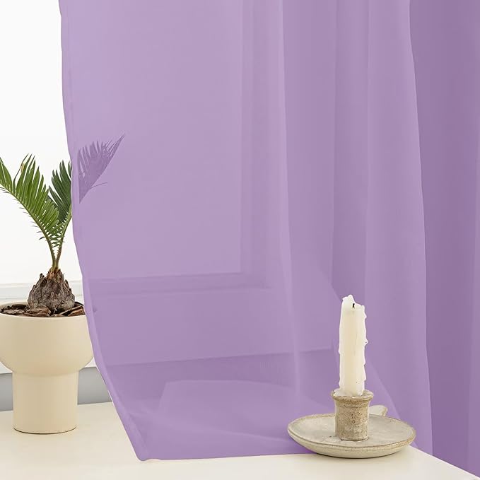 Sheer Curtains 84 Inches Long 2 Panels, Rod Pocket Short Curtain for Kitchen, Bedroom, Cafe Window(Lavender 38" W x 84" L)