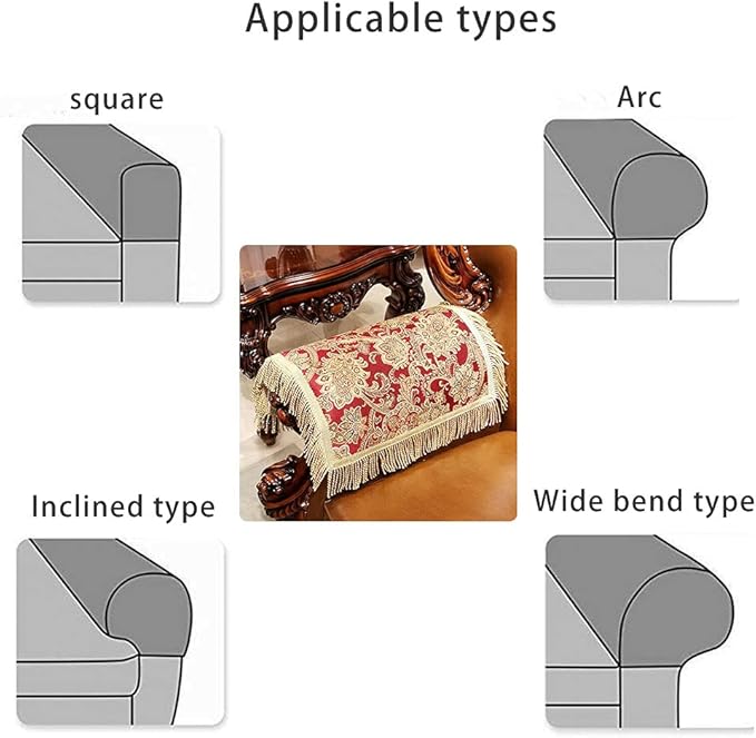 LUFEIJIASHI Luxury Couch Arm Covers, Washable Armrest Protectors for Leather Sofa, Anti-Slip Recliner Chair Arm Covers Set of 2 (SBDB-red)