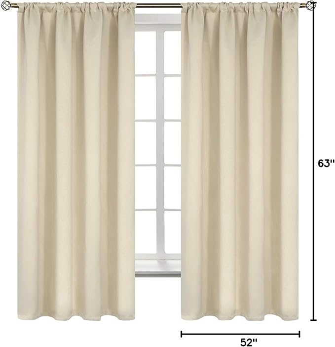BGment Beige Room Darkening Curtains for Bedroom - Rod Pocket 63 Inches Length Thermal Insulated Blackout Window Drapes for Living Room, 52 x 63 Inch, 2 Panels