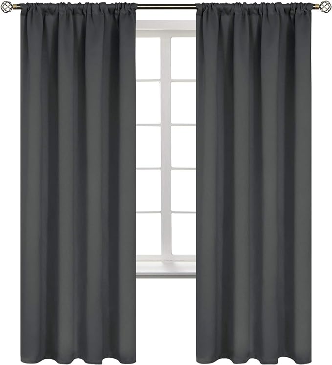 BGment Rod Pocket Grey Blackout Curtains 72 Inches Long - Thermal Insulated Room Darkening Curtain for Bedroom, 42 x 72 Inch, 2 Panels, Dark Grey