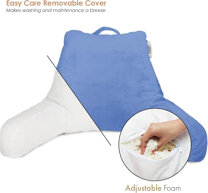 Nestl Reading Pillow for Kids & Teens with Shredded Memory Foam, Backrest Pillows for Reading, Watching, and Gaming, Use on The Couch, Bed, or Floor, Adjustable Support with Washable Cover Calm Blue