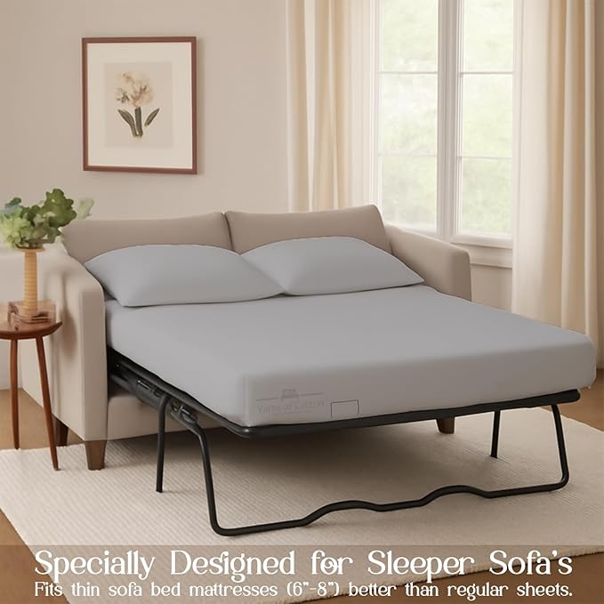 Sleeper Sofa 4 Piece Bed Sheet Set Premium Quality 100% Cotton 500 Thread Count, Smooth & Super Soft Sateen Weave, Extra Soft Bed Sheets, Wrinkle Free, 4 Inch Deep Pocket (Full, Silver)