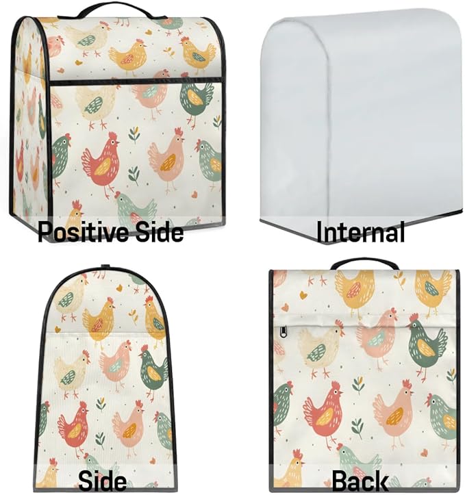 Kitchen Appliance Cover - Stand Mixer & Coffee Maker Dust Cover - Cute Hen Design - Fits 6-8 Quart Mixers - Polyester Fabric with Pockets