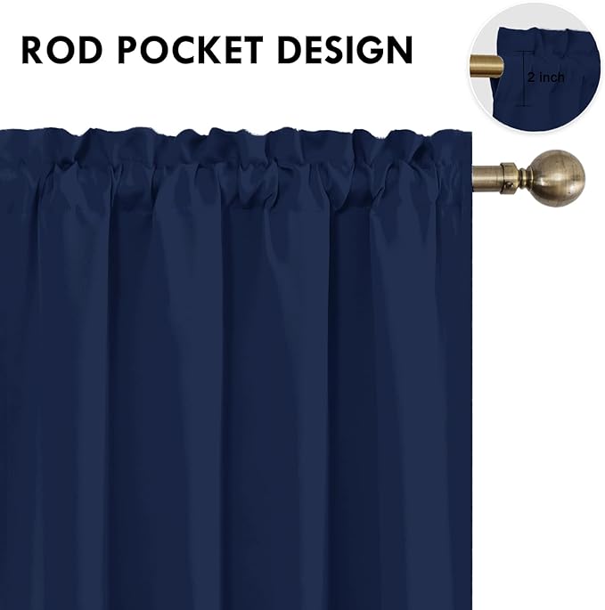 DWCN Blackout Curtains 63 Inch Length for Bedroom 2 Panels Set, Room Darkening Insulated Thermal Drapes for Living Room, Rod Pocket Window Treatment for Kids Boys Room (W52 x L63 Inch, Navy Blue)