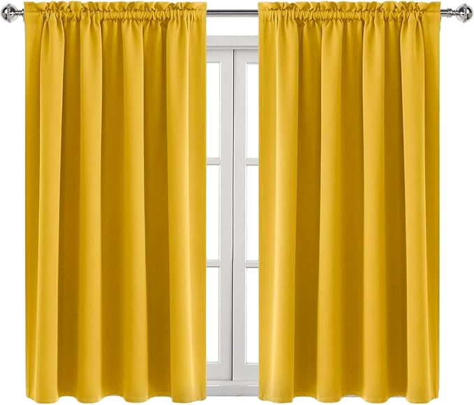DWCN Yellow Room Darkening Blackout Curtains - Thermal Insulated Privacy Energy Saving Window Curtain Drapes 52 x 54 inch Length, Set of 2 Bedroom Living Room Curtains