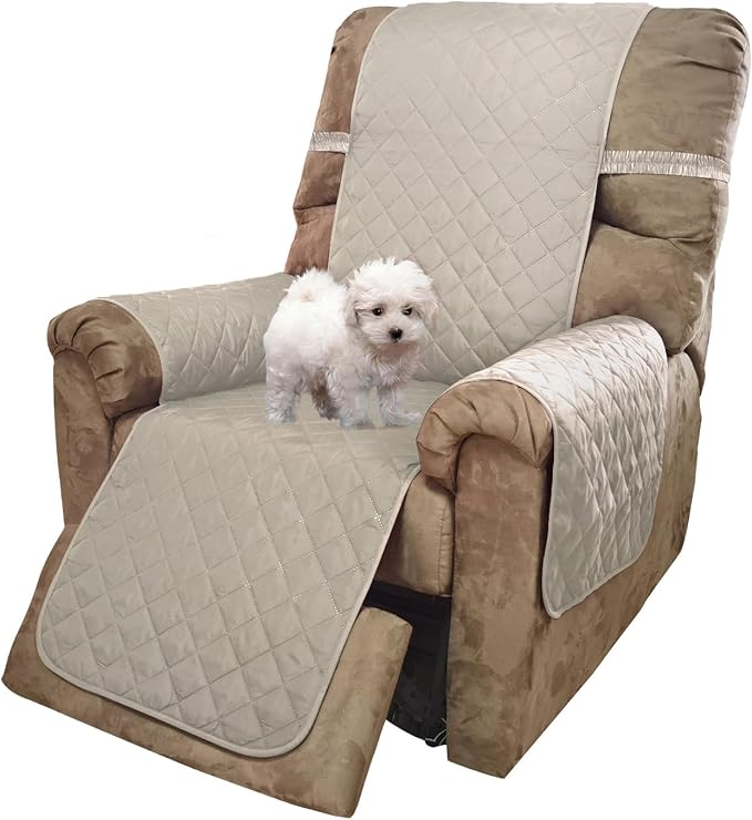 U-NICE HOME Recliner Chair Covers Reversible Chair Cover Pet Covers for Dogs with Elastic Straps Water Resistant Diamond Quilted (28''Recliner Oversized, Beige/Beige)