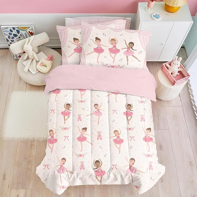 SANDJEST Ballet Duvet Cover Sets Full Size for Kids Girls, Incude 1 Polyester Comforter Cover 80x90 Inches and 2 Pillowcases 20x26 Inches, Comforter Not Included, Gift for Christmas Birthday