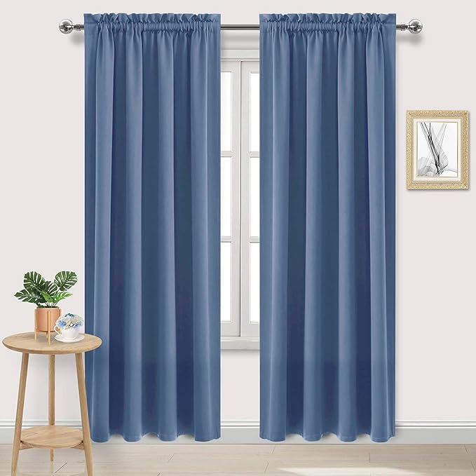 DWCN Blackout Curtains – Thermal Insulated, Energy Saving & Noise Reducing Bedroom and Living Room Curtains, Dusty Blue, W 52x L 95 Inch, Set of 2 Rod Pocket Curtain Panels