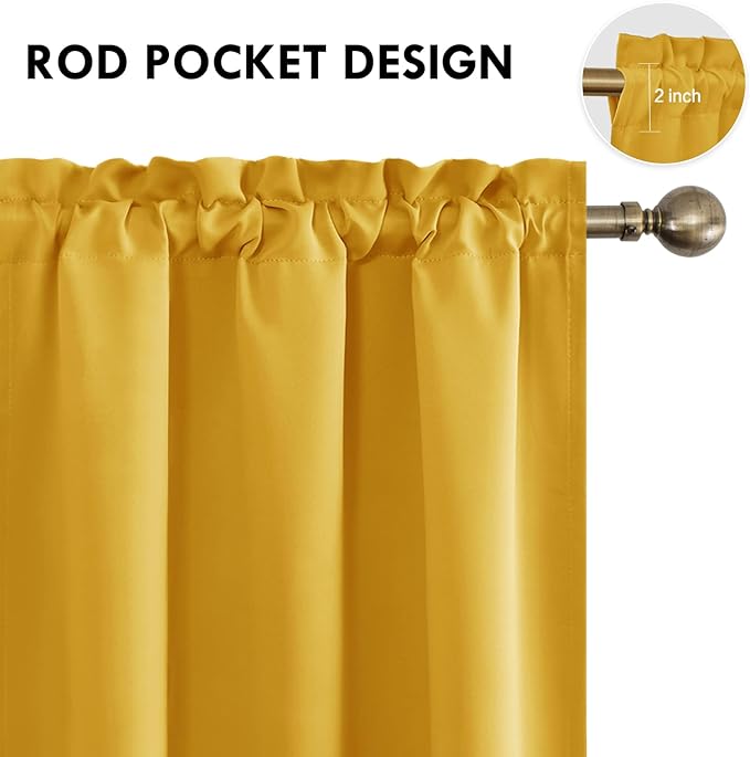 DWCN Yellow Room Darkening Blackout Curtains - Thermal Insulated Privacy Energy Saving Window Curtain Drapes 42 x 54 inch Length, Set of 2 Bedroom Living Room Curtains