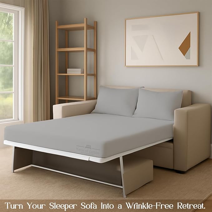 Sleeper Sofa 4 Piece Bed Sheet Set Premium Quality 100% Cotton 500 Thread Count, Smooth & Super Soft Sateen Weave, Extra Soft Bed Sheets, Wrinkle Free, 4 Inch Deep Pocket (Full, Silver)