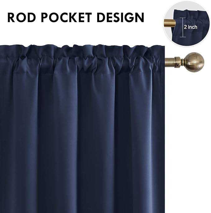 DWCN Navy Room Darkening Blackout Curtains - Thermal Insulated Privacy Energy Saving Window Curtain Drapes 52 x 63 inch Length, Set of 2 Bedroom Living Room Curtains