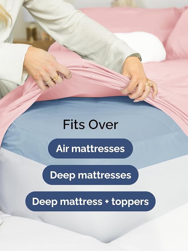 Extra Deep Pocket Twin Sheets - 3 Piece Breathable & Cooling Bed Sheets - Hotel Luxury Bed Sheet Set - Soft, Wrinkle Free & Comfy - Easily Fits Extra Deep Mattresses - Deep Pocket Baby Pink Sheets Set