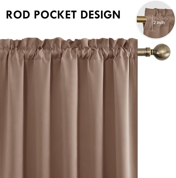 DWCN Blackout Curtains for Bedroom – Rod Pocket Thermal Insulated Noise Reducing Noise Reducing Drapes for Living Room, W 60 x L 63 Inch, 2 Panels, Khaki