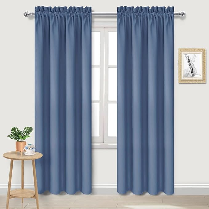 DWCN Blackout Curtains – Thermal Insulated, Energy Saving & Noise Reducing Bedroom and Living Room Curtains, Dusty Blue, W 38x L 84 Inch, Set of 2 Rod Pocket Curtain Panels