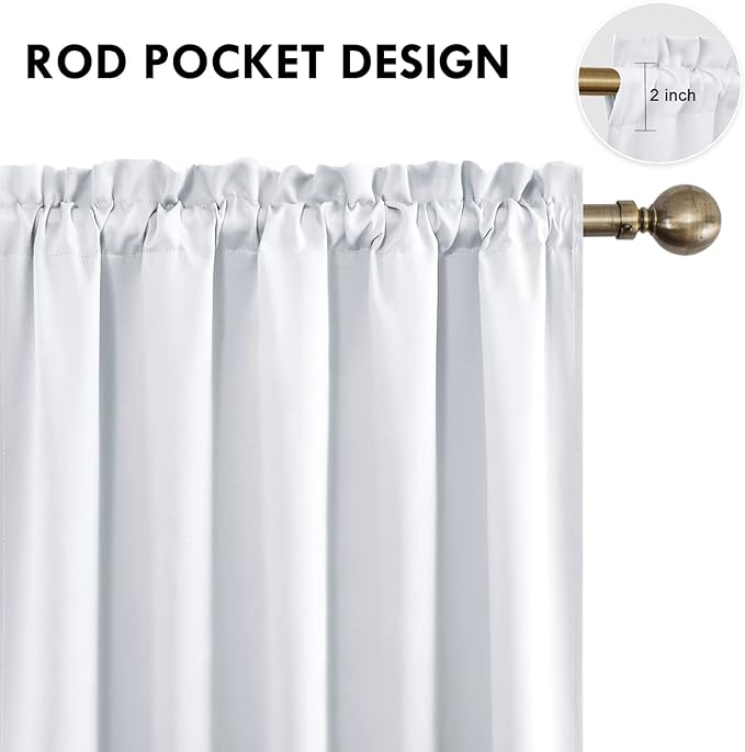 DWCN White Room Darkening Curtains for Kitchen/Bedroom, 60 x 36 inches Long - Energy Saving Window Drapes for Nursery with Rod Pocket, Set of 2 Panels