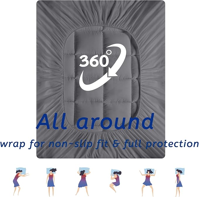 MATBEBY Extra Thick Twin Mattress Topper, 39"x75", Dark Grey, Breathable, Quilted Fitted, Deep Pocket, Machine Washable