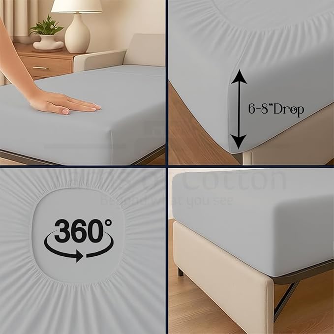 Sleeper Sofa 4 Piece Bed Sheet Set Premium Quality 100% Cotton 500 Thread Count, Smooth & Super Soft Sateen Weave, Extra Soft Bed Sheets, Wrinkle Free, 4 Inch Deep Pocket (Full, Silver)