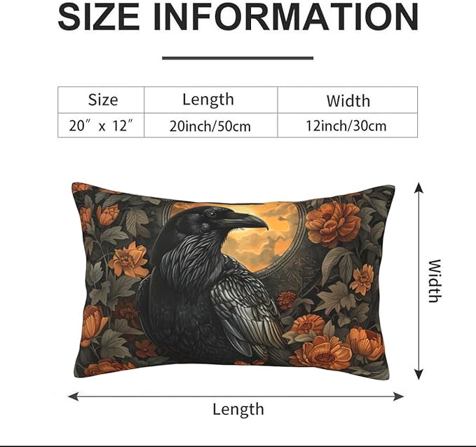 Mystical Raven Art Print Decor, William Morris Abstract Vintage Floral Design 20x12 inches Throw Pillow Covers Square Pillowcases Decor for Bed Couch Sofa Room Cushion Covers