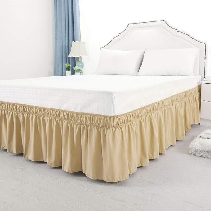Taupe Wrap Around Bed Skirts with 16" Drop - Three Sides Fabric Adjustable Elastic Dust Ruffle Silky Soft -600 TC Stretchy Bed Skirt-Short Queen(60"X 75") Taupe
