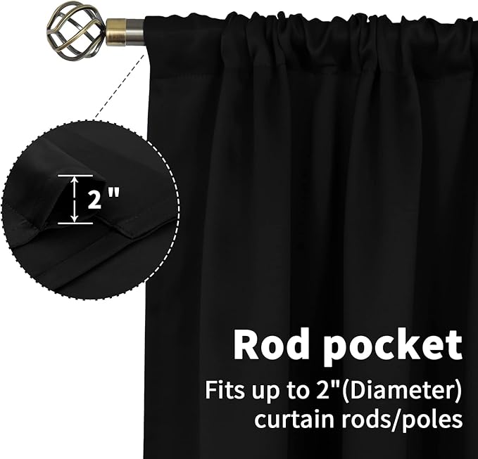 BGment 72 Inches Long Blackout Curtains for Bedroom - Rod Pocket Thermal Insulated Room Darkening Drapes for Living Room Privacy Blinds, 42 x 72 Inch, 2 Panels, Black