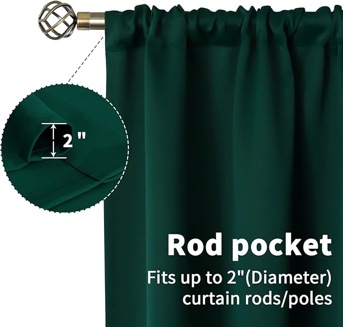 BGment Emerald Green Blackout Curtains for Bedroom 63 Inch Length - Thermal Insulated Drapes with Rod Pocket Room Darkening for Living Room Christmas, 42 x 63 Inch, 2 Panels