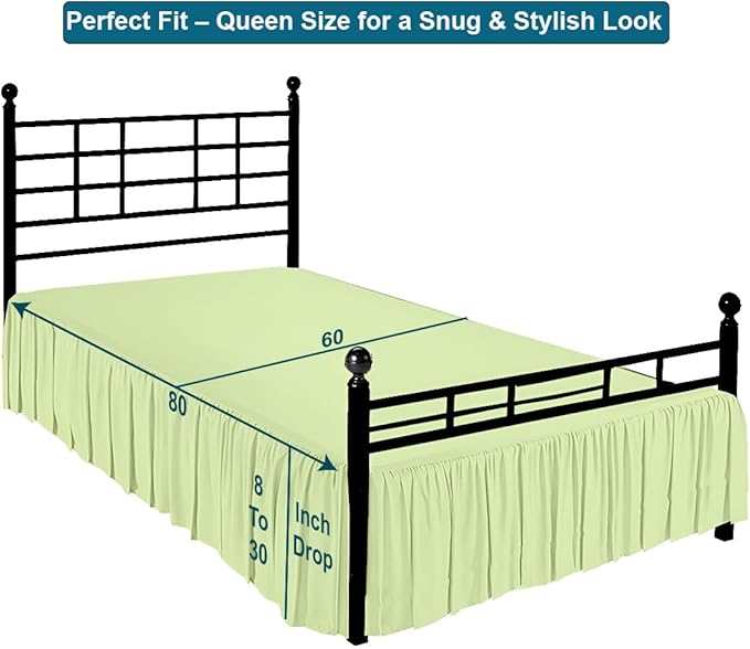 Shreem Linen Ruffled Bed Skirt with Split Corners, Gathered Style, 100% Microfiber, 28-Inch Drop, Dust Ruffle Bedskirt with Platform, Queen, Sage