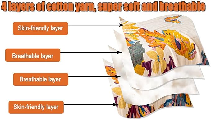 MSGKV Boho Throw Blanket for Couch 100% Cotton Throw Floral Bed Blanket 80''x90'',Cotton Quilts Travel Knitted Muslin Blanket Home Decor Cozy Blankets for Women