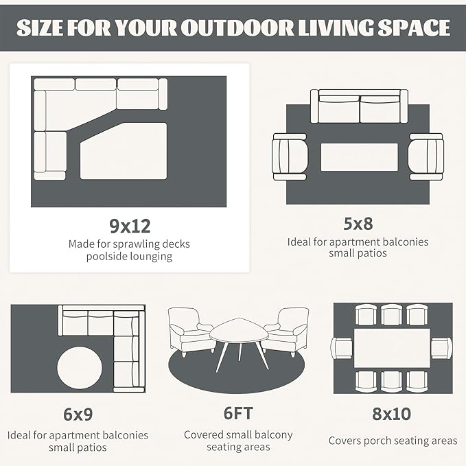 Ileading Large Plastic Outdoor Rug 9x12ft Modern Geometric Style Reversible Patio Area Rugs Waterproof Non Shedding Portable Carpets for Rv Outside Deck Pool Beach Picnic Camping (Grey)